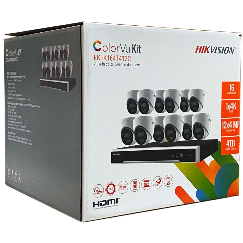 Hikvision EKI-K164T412C 16-CH ColorVu 4K Value Express Kits (16CH NVR-4TB + 12 ColorVu Cameras)