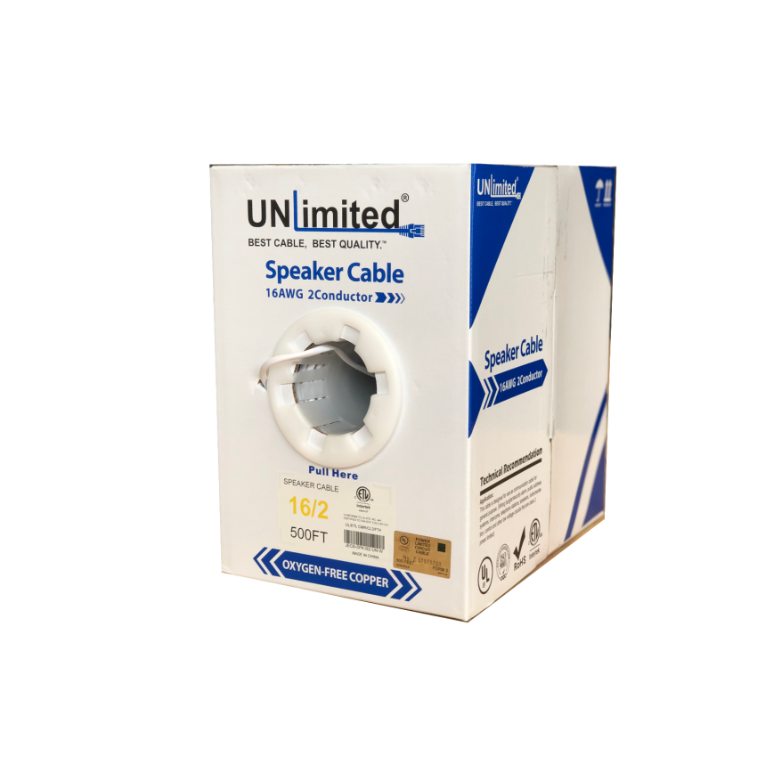 Unlimited JECB-SPK-UL-162-W Speaker Cable 16 AWG 2 Conductor 1000ft.