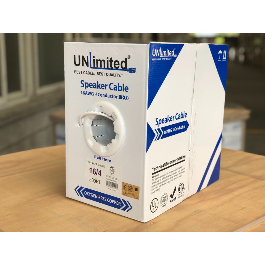 Unlimited JECB-SPK-UL-164-W Speaker Cable 16 AWG 4 Conductor 1000ft.