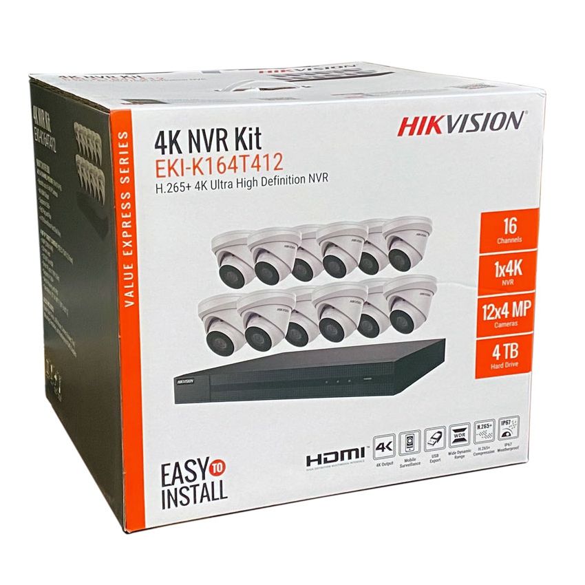 EKI-K164T412 - Hikvision 4K Value Express Kits (16CH NVR-4TB + 12 Cameras)