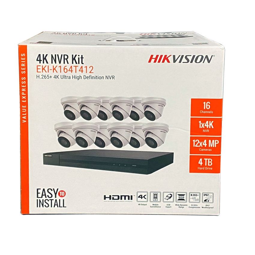 EKI-K164T412 - Hikvision 4K Value Express Kits (16CH NVR-4TB + 12 Cameras)