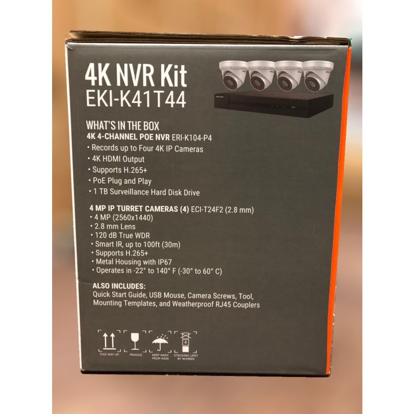 EKI-K41T44 - Hikvision 4K 4-Channel Value Express IP Kits (NVR-1TB + 4 Cameras)