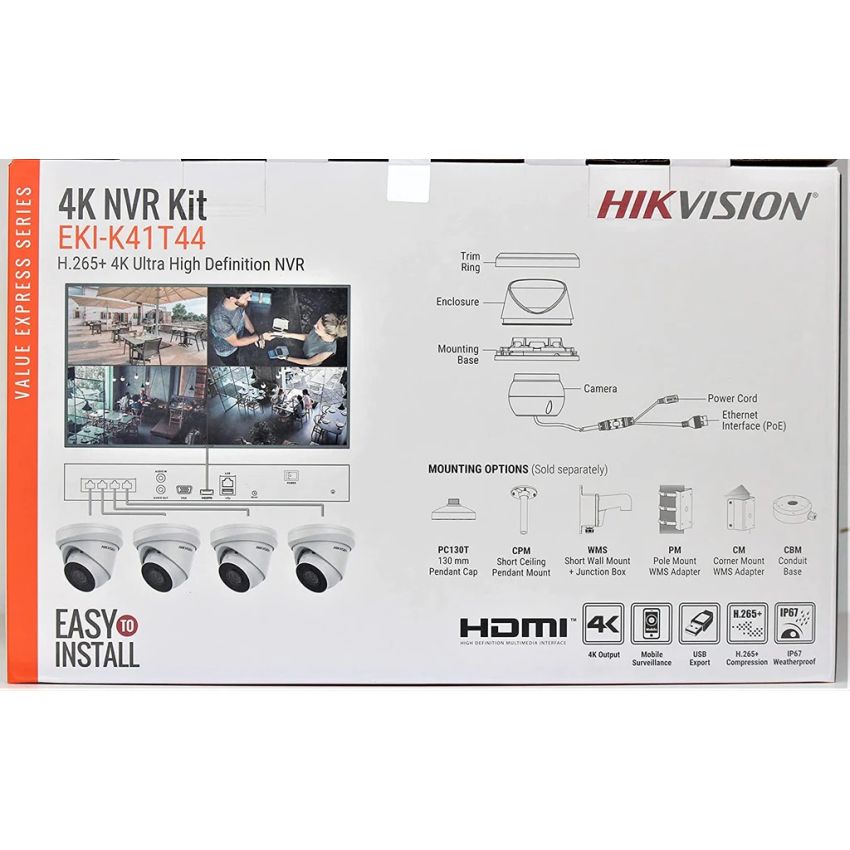 EKI-K41T44 - Hikvision 4K 4-Channel Value Express IP Kits (NVR-1TB + 4 Cameras)