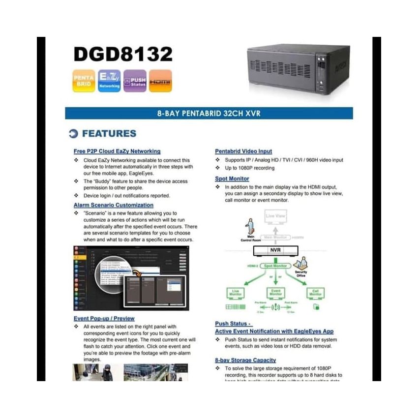 AVTECH DGD8132 32 Channel 8-BAY PENTABRID 32CH XVR (/w 4TB)
