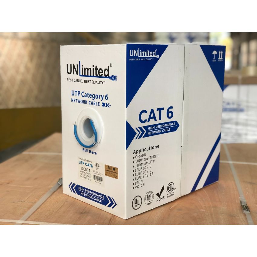 Unlimited JECB-CAT6-UN-BL UTP Cat6 Indoor/550MHz/23AWG/CMR/FT4/ETL/CSA Cable 1000ft. (Indoor)