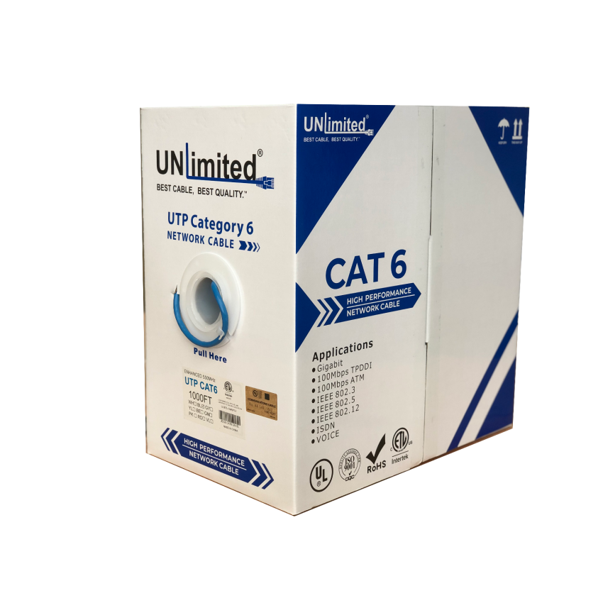 Unlimited JECB-CAT6-UN-BL UTP Cat6 Indoor/550MHz/23AWG/CMR/FT4/ETL/CSA Cable 1000ft. (Indoor)