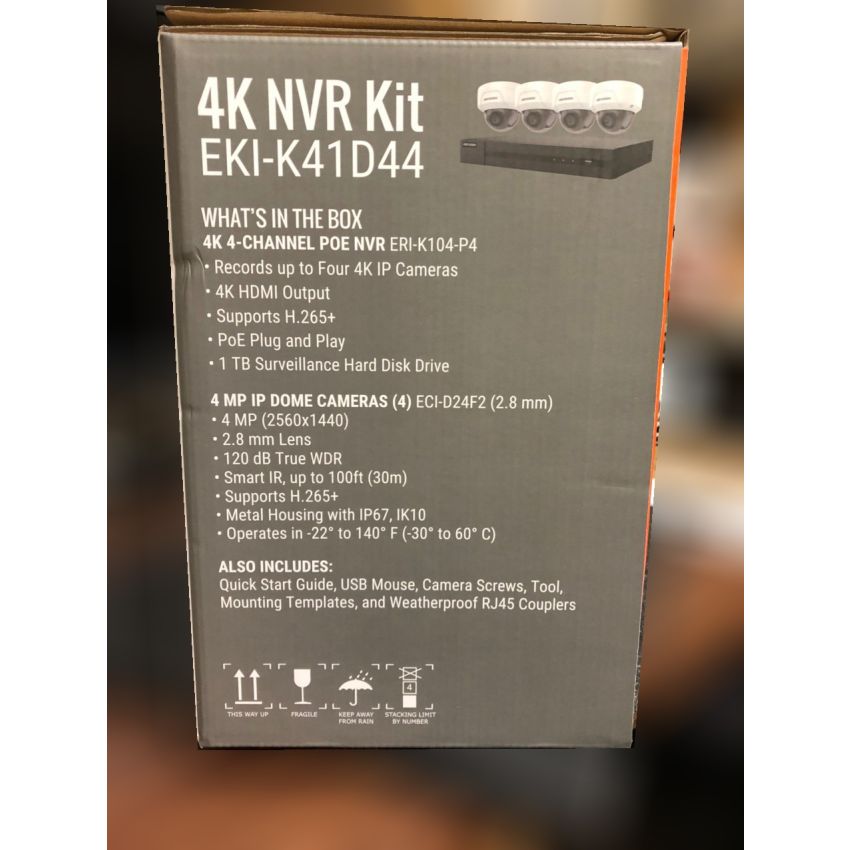 EKI-K41D44 - Hikvision 4K 4-Channel Value Express Kits(NVR-1TB + 4 Cameras)