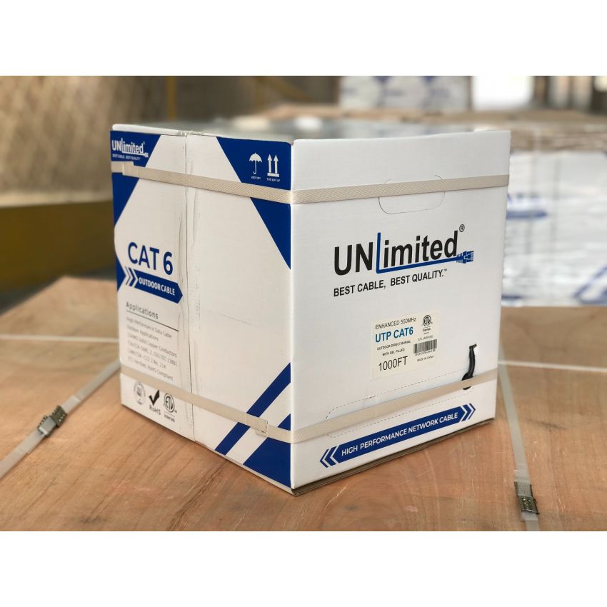 Unlimited JECB-CAT6-O-UL-W/BL UTP Cat6 Outdoor Direct Burial with Gel/550MHz/23AWG/ETL/CSA Cable 1000ft. (Outdoor)