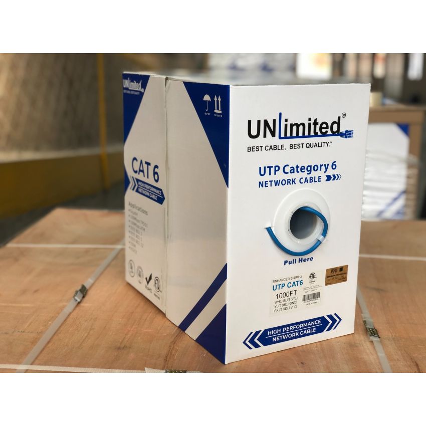 Unlimited JECB-CAT6-UN-BL UTP Cat6 Indoor/550MHz/23AWG/CMR/FT4/ETL/CSA Cable 1000ft. (Indoor)