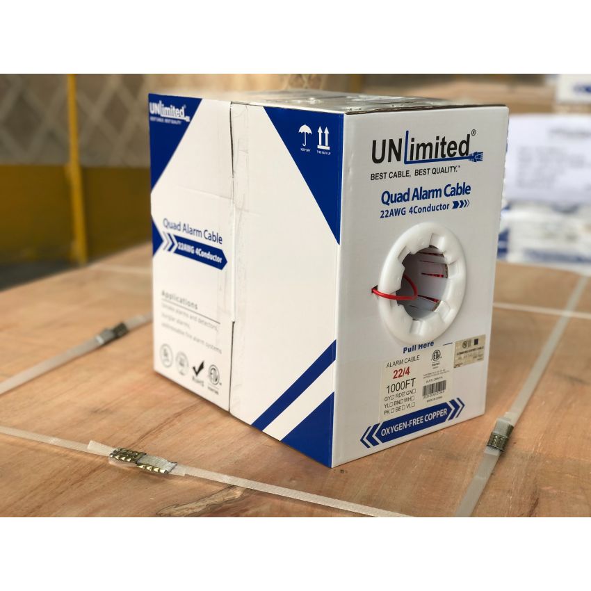 Unlimited JECB-QUAD-Z-UN-R/BN/BE/GN Station Z Alarm Quad Cable/22AWG/CMR/FT4/ETL/CSA 1000ft.