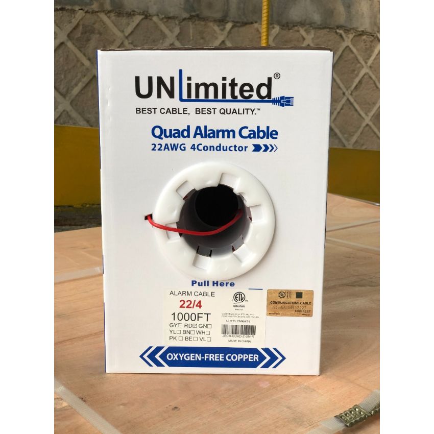 Unlimited JECB-QUAD-Z-UN-R/BN/BE/GN Station Z Alarm Quad Cable/22AWG/CMR/FT4/ETL/CSA 1000ft.