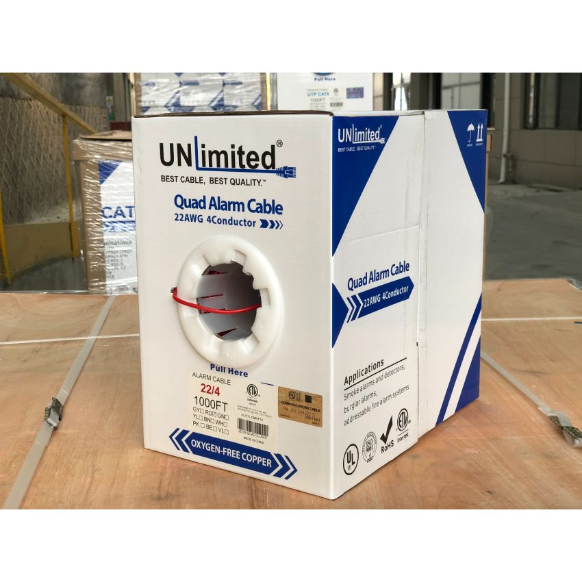 Unlimited JECB-QUAD-Z-UN-R/BN/BE/GN Station Z Alarm Quad Cable/22AWG/CMR/FT4/ETL/CSA 1000ft.
