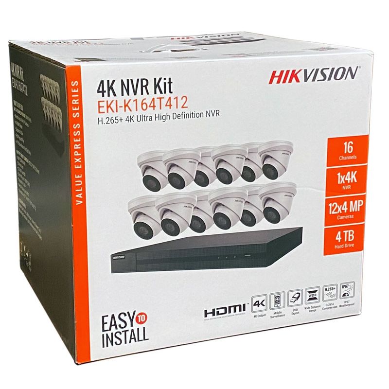 EKI-K164T412 - Hikvision 4K Value Express Kits (16CH NVR-4TB + 12 Cameras)