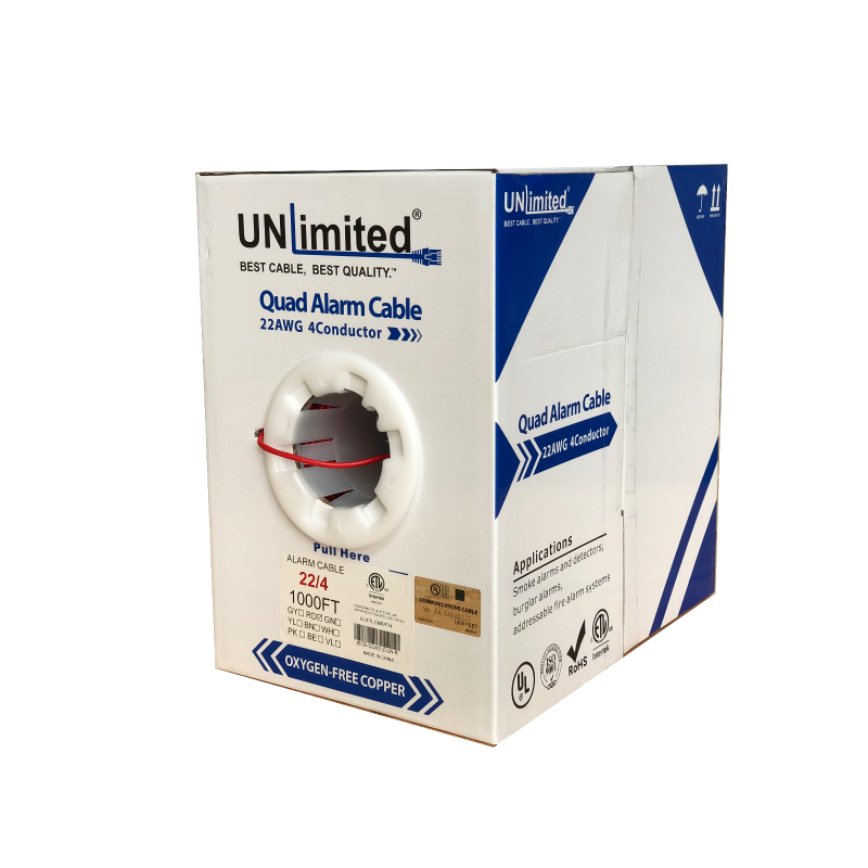 Unlimited JECB-QUAD-Z-UN-R/BN/BE/GN Station Z Alarm Quad Cable/22AWG/CMR/FT4/ETL/CSA 1000ft.
